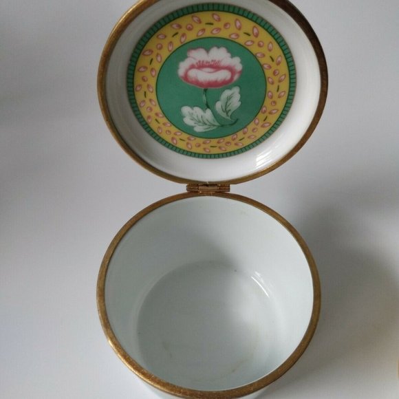 Vtg Limoges France A Raynaud & Co Porcelain Lrg Trinket Box Hinged Candle Cup - Picture 5 of 6